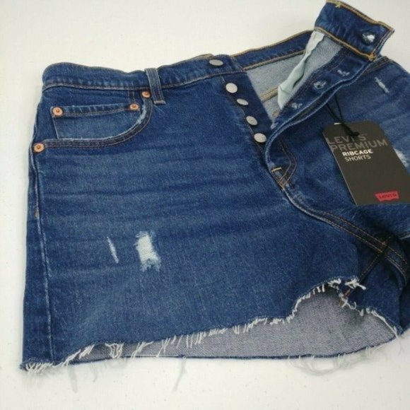 Levi's Cutoff Straight Fit Shorts Size 31 Premium Ribcage Ultra-High Rise - Picture 2 of 12